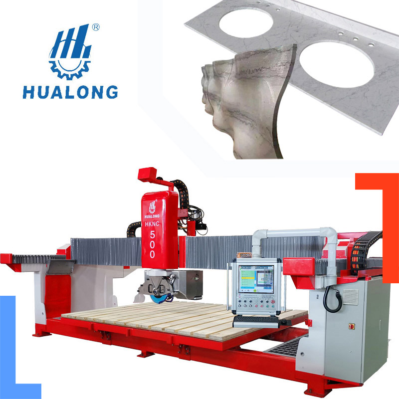 Hualong HKNC-500 5 Eksenli CNC Köprü Testere Taş Kesme ve Freze Makinesi 3D Tezgah Üstü Granit Taş Kesme ve Freze Makinesi